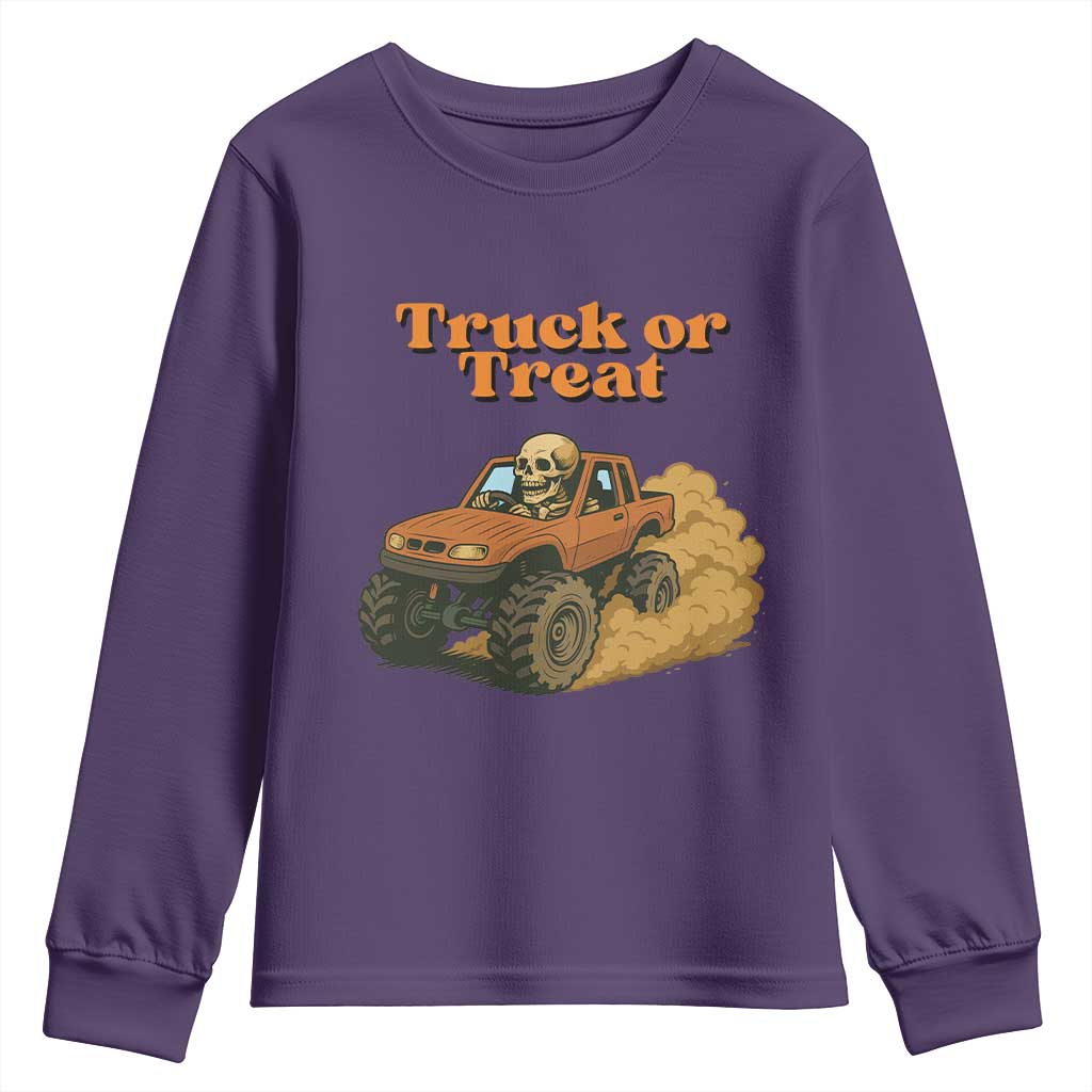 Truck Or Treat Skeleton Racing Youth Sweatshirt Funny Halloween Truck Lover - Wonder Print Shop
