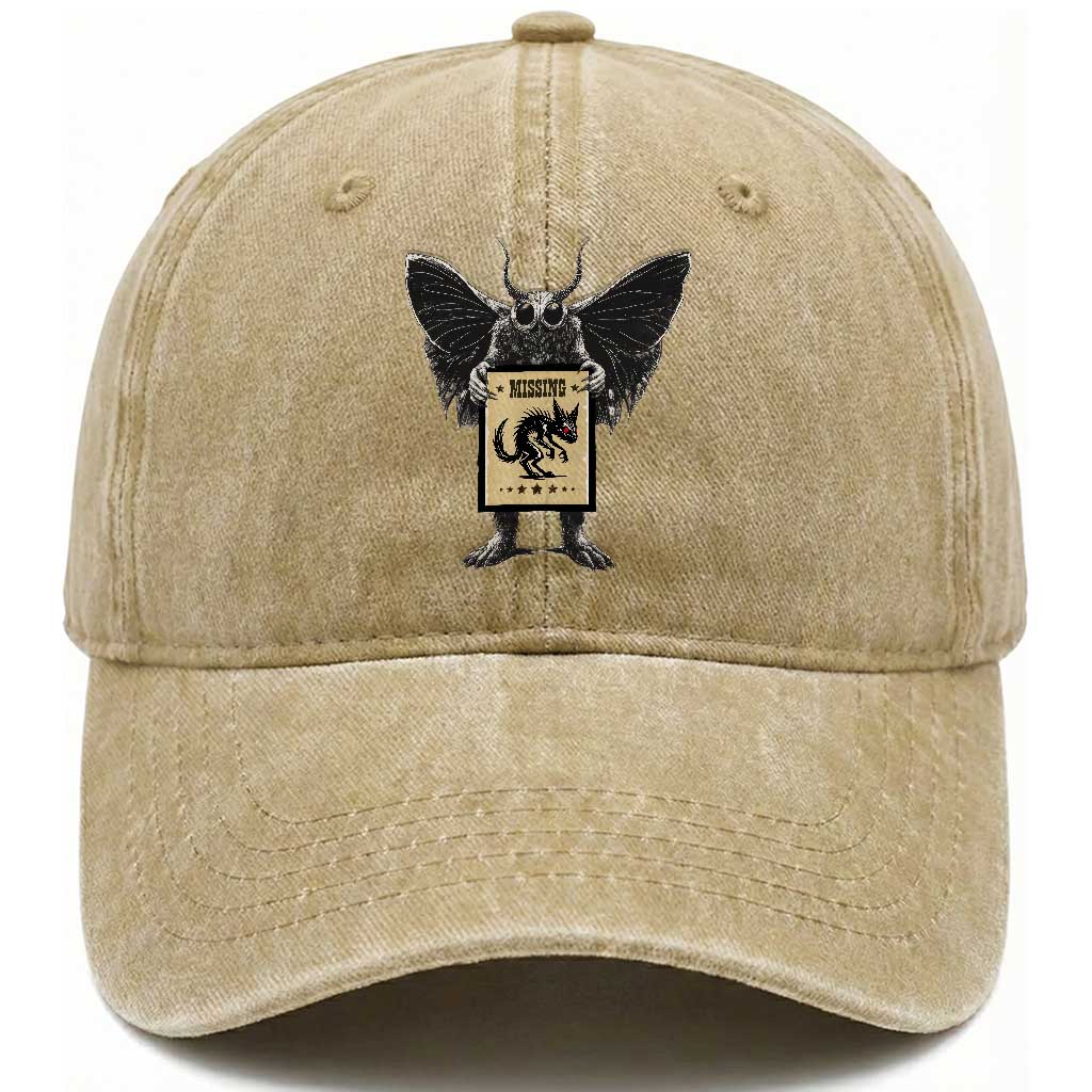 Mothman Missing Chupacabra Washed Cotton Baseball Cap Funny Cryptid Gift