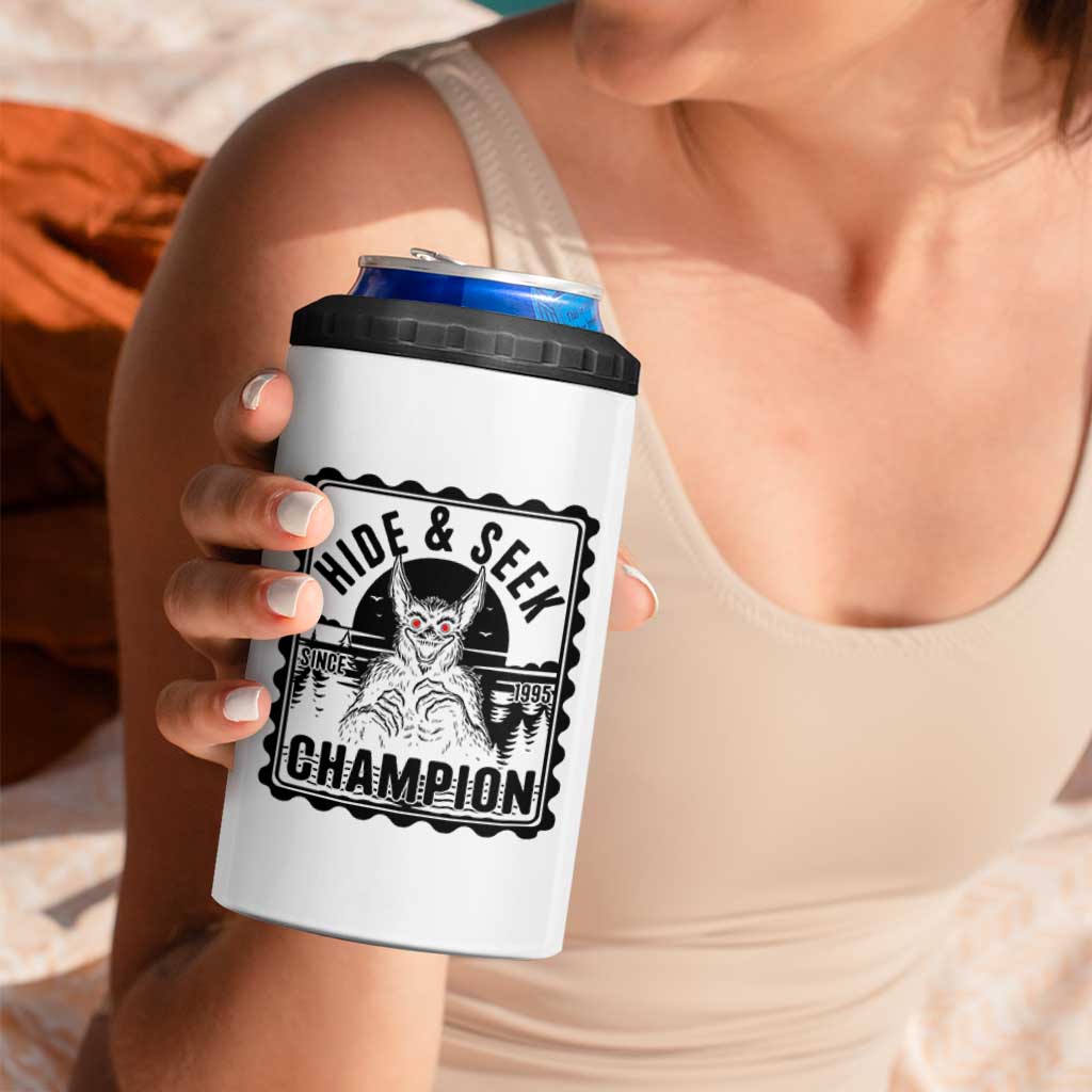 Chupacabra Hide And Seek Champion Since 1995 4 in 1 Can Cooler Tumbler Cryptid Gift