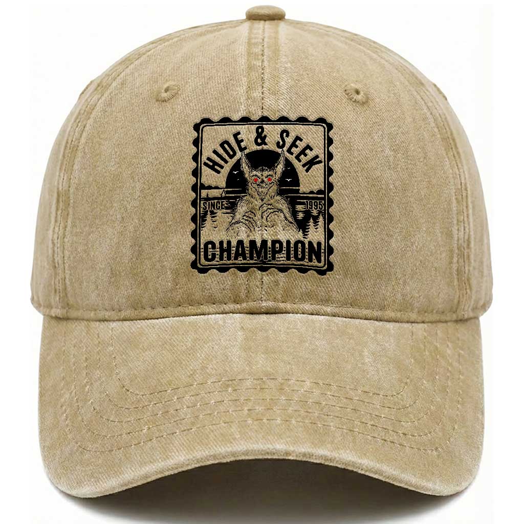Chupacabra Hide And Seek Champion Since 1995 Washed Cotton Baseball Cap Cryptid Gift