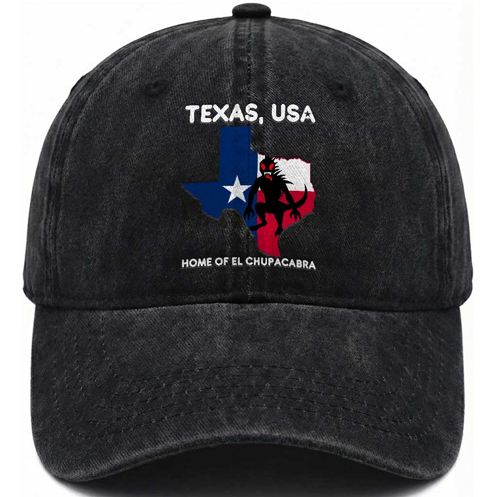 Chupacabra Texas Washed Cotton Baseball Cap Home Of El Chupacabra Gothic Horror Gift
