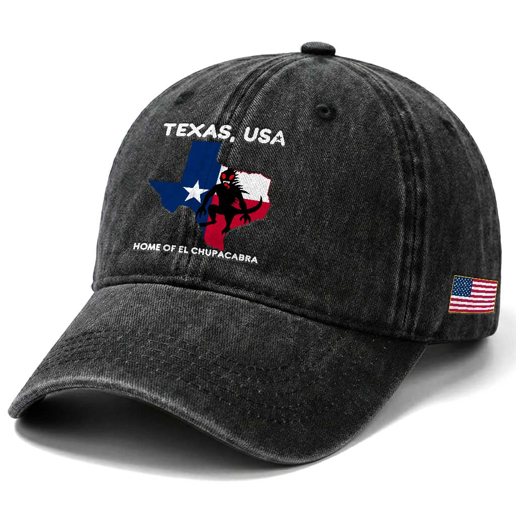 Chupacabra Texas Washed Cotton Baseball Cap Home Of El Chupacabra Gothic Horror Gift
