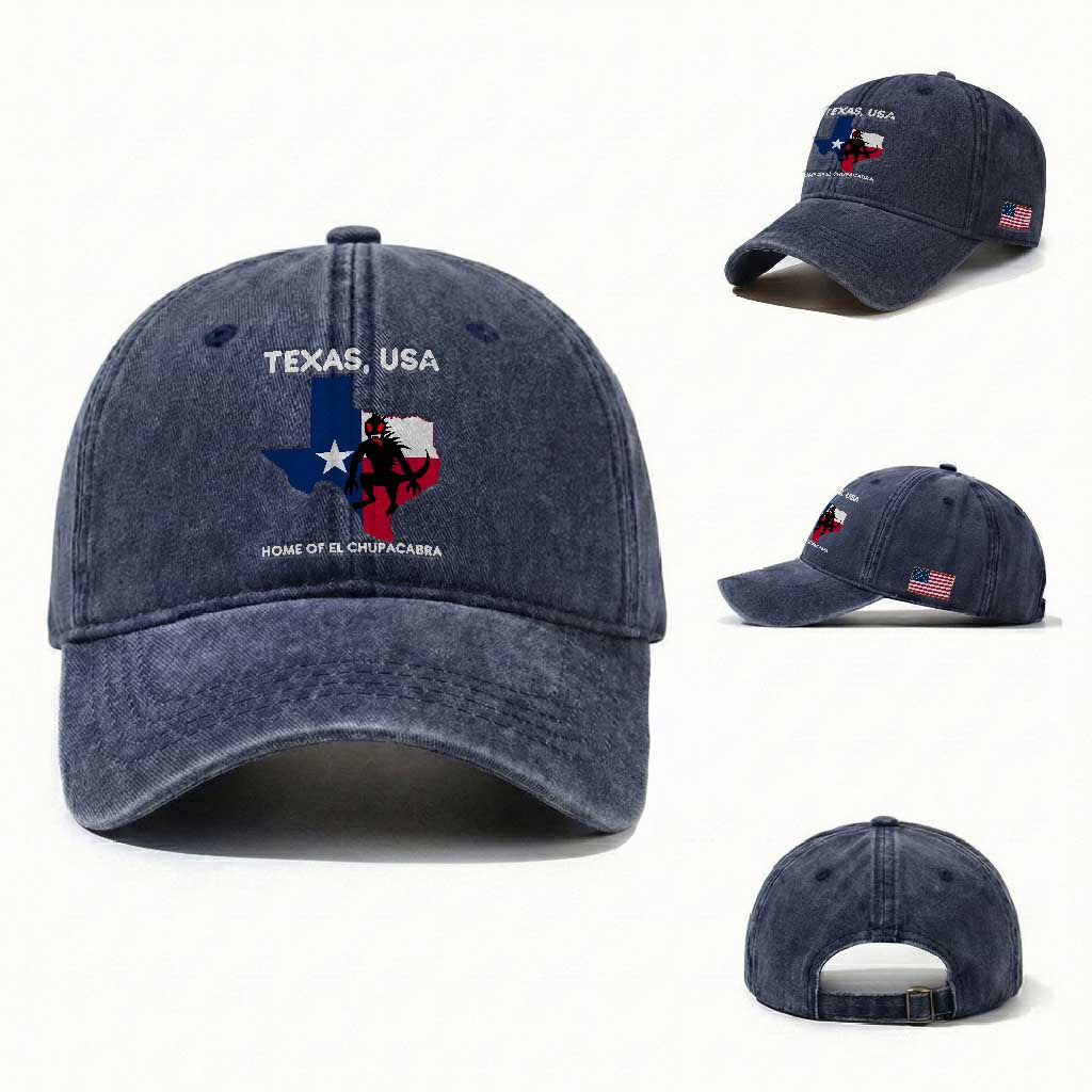 Chupacabra Texas Washed Cotton Baseball Cap Home Of El Chupacabra Gothic Horror Gift