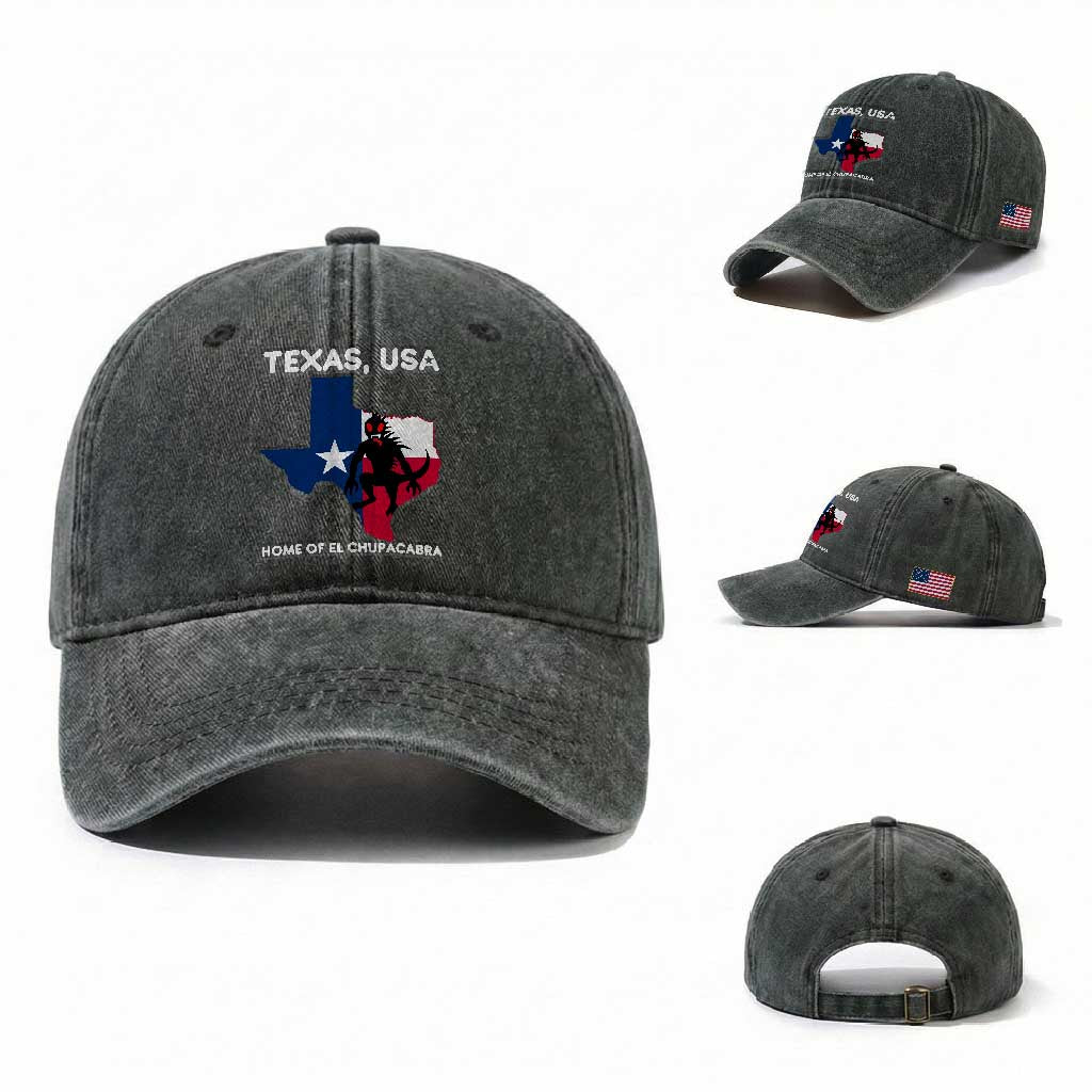 Chupacabra Texas Washed Cotton Baseball Cap Home Of El Chupacabra Gothic Horror Gift