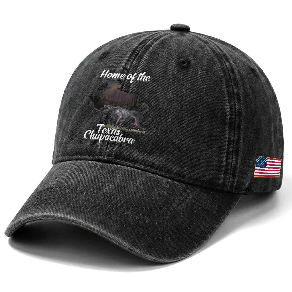 Chupacabra Washed Cotton Baseball Cap Home Of The Texas Gothic Folklore Gift