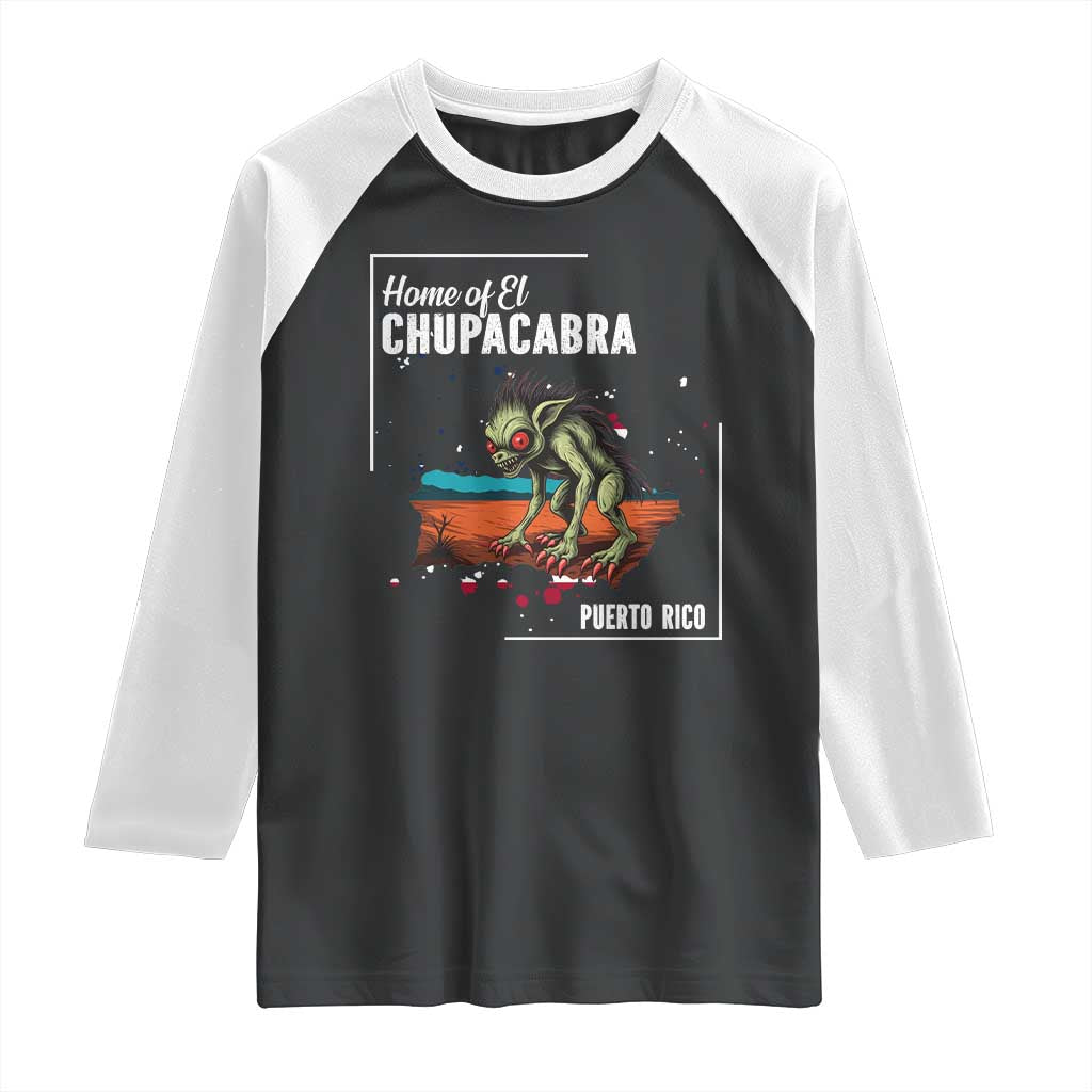 Chupacabra Raglan Shirt Home Of Puerto Rico Mystery Urban Legend Gift - Wonder Print Shop