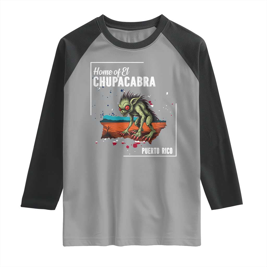 Chupacabra Raglan Shirt Home Of Puerto Rico Mystery Urban Legend Gift - Wonder Print Shop