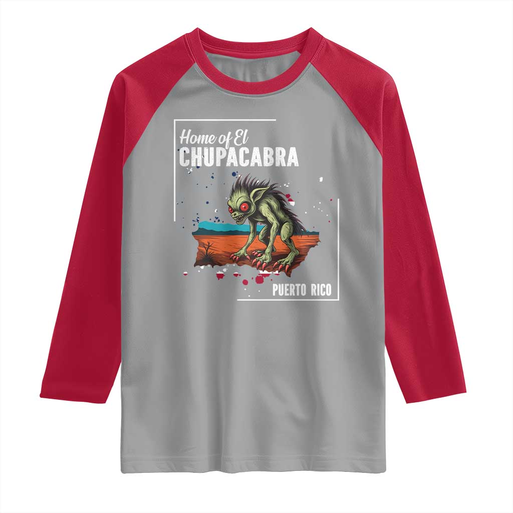 Chupacabra Raglan Shirt Home Of Puerto Rico Mystery Urban Legend Gift - Wonder Print Shop