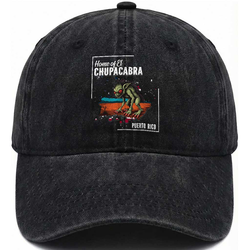 Chupacabra Washed Cotton Baseball Cap Home Of Puerto Rico Mystery Urban Legend Gift