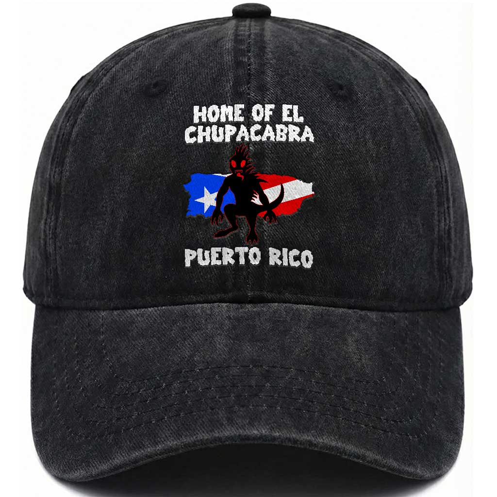 Chupacabra Washed Cotton Baseball Cap Home Of Puerto Rico Legend Gothic Horror Gift