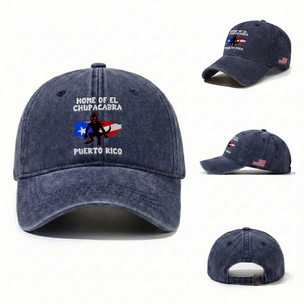 Chupacabra Washed Cotton Baseball Cap Home Of Puerto Rico Legend Gothic Horror Gift