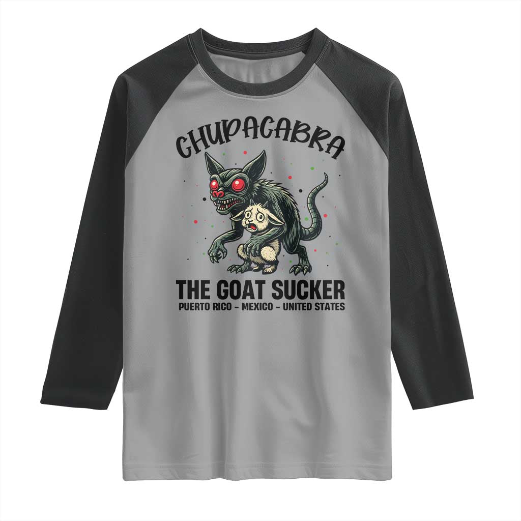 Chupacabra Raglan Shirt The Goat Sucker Vintage Horror Cryptid Gift - Wonder Print Shop