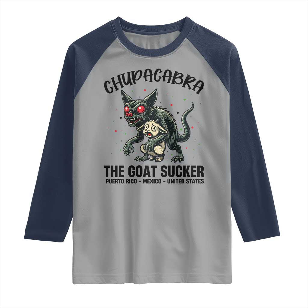 Chupacabra Raglan Shirt The Goat Sucker Vintage Horror Cryptid Gift - Wonder Print Shop