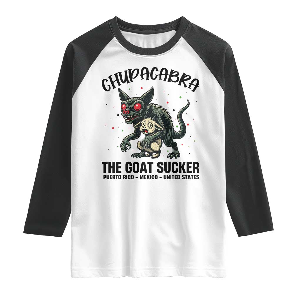 Chupacabra Raglan Shirt The Goat Sucker Vintage Horror Cryptid Gift - Wonder Print Shop