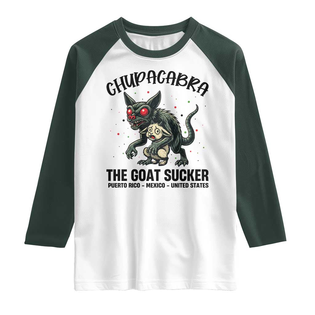 Chupacabra Raglan Shirt The Goat Sucker Vintage Horror Cryptid Gift - Wonder Print Shop