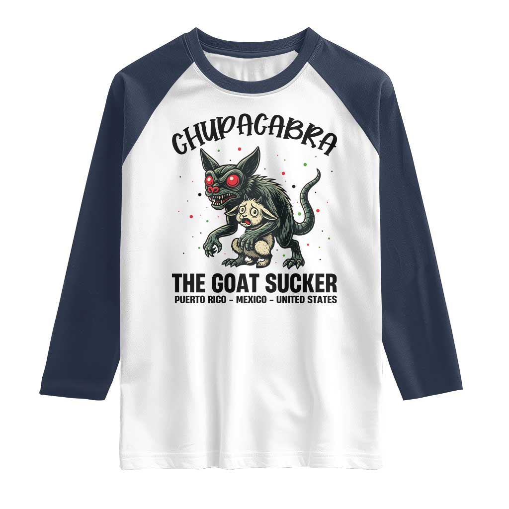 Chupacabra Raglan Shirt The Goat Sucker Vintage Horror Cryptid Gift - Wonder Print Shop