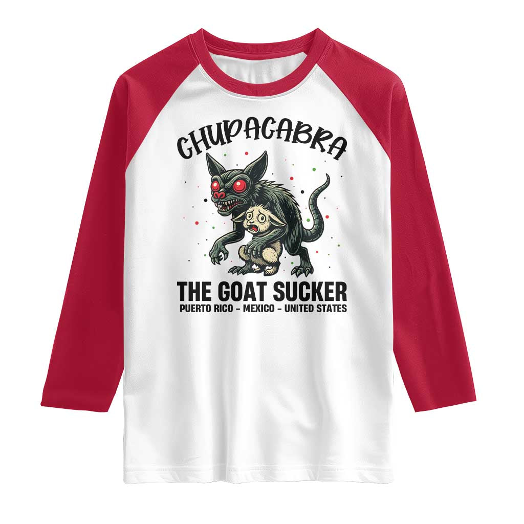 Chupacabra Raglan Shirt The Goat Sucker Vintage Horror Cryptid Gift - Wonder Print Shop