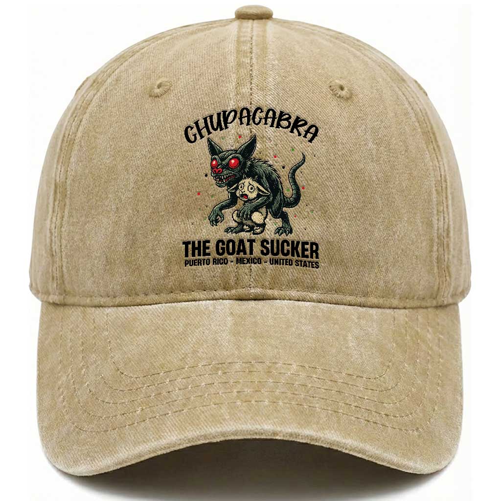 Chupacabra Washed Cotton Baseball Cap The Goat Sucker Vintage Horror Cryptid Gift