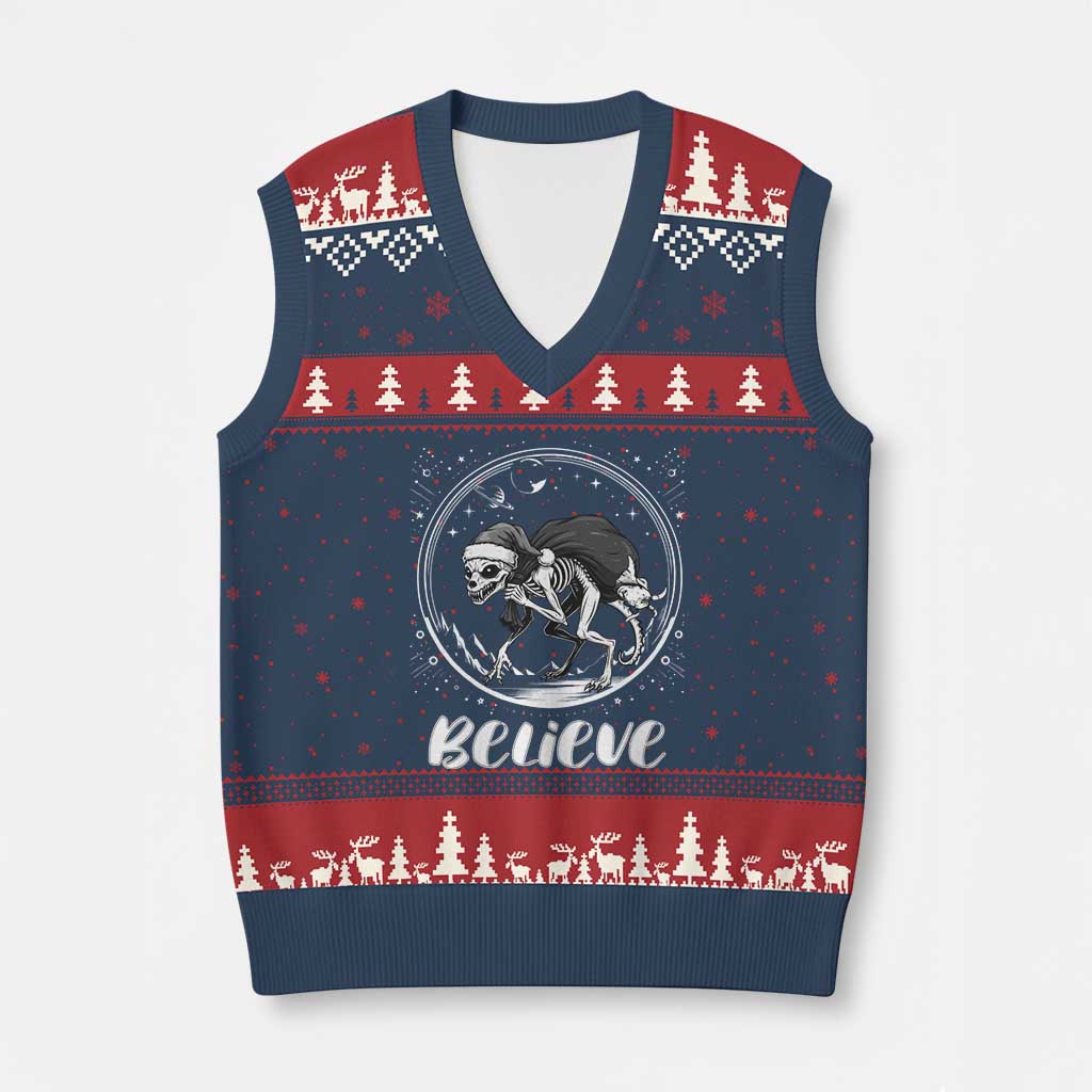 Chupacabra V-Neck Knit Sweater Vest Funny Believe Xmas Cryptid Gift - Wonder Print Shop