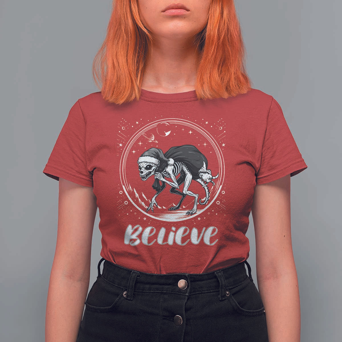 Chupacabra T Shirt For Women Funny Believe Christmas Cryptid Gift - Wonder Print Shop