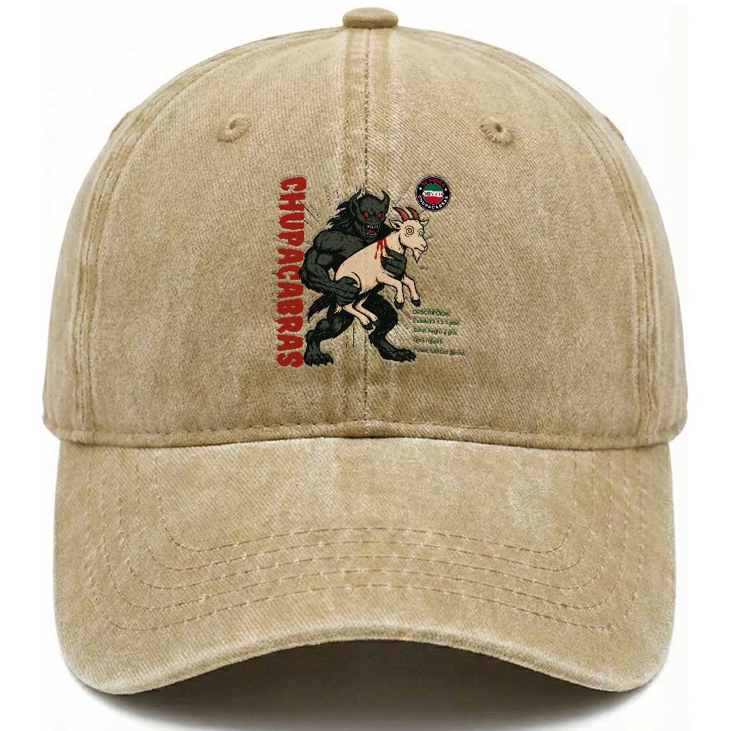 Chupacabra Washed Cotton Baseball Cap Vintage Horror Cryptid Gift