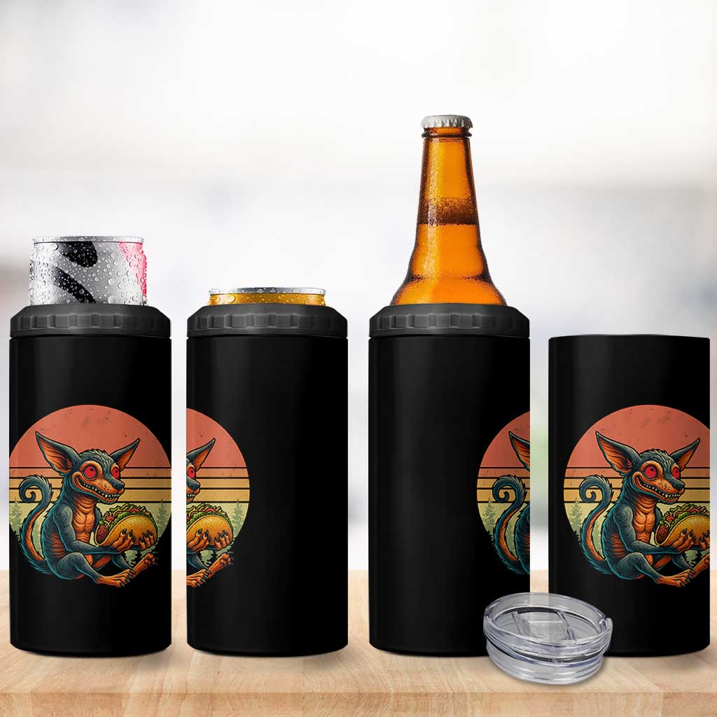 Funny Chupacabra Eat Tacos Cryptid Gift 4 in 1 Can Cooler Tumbler