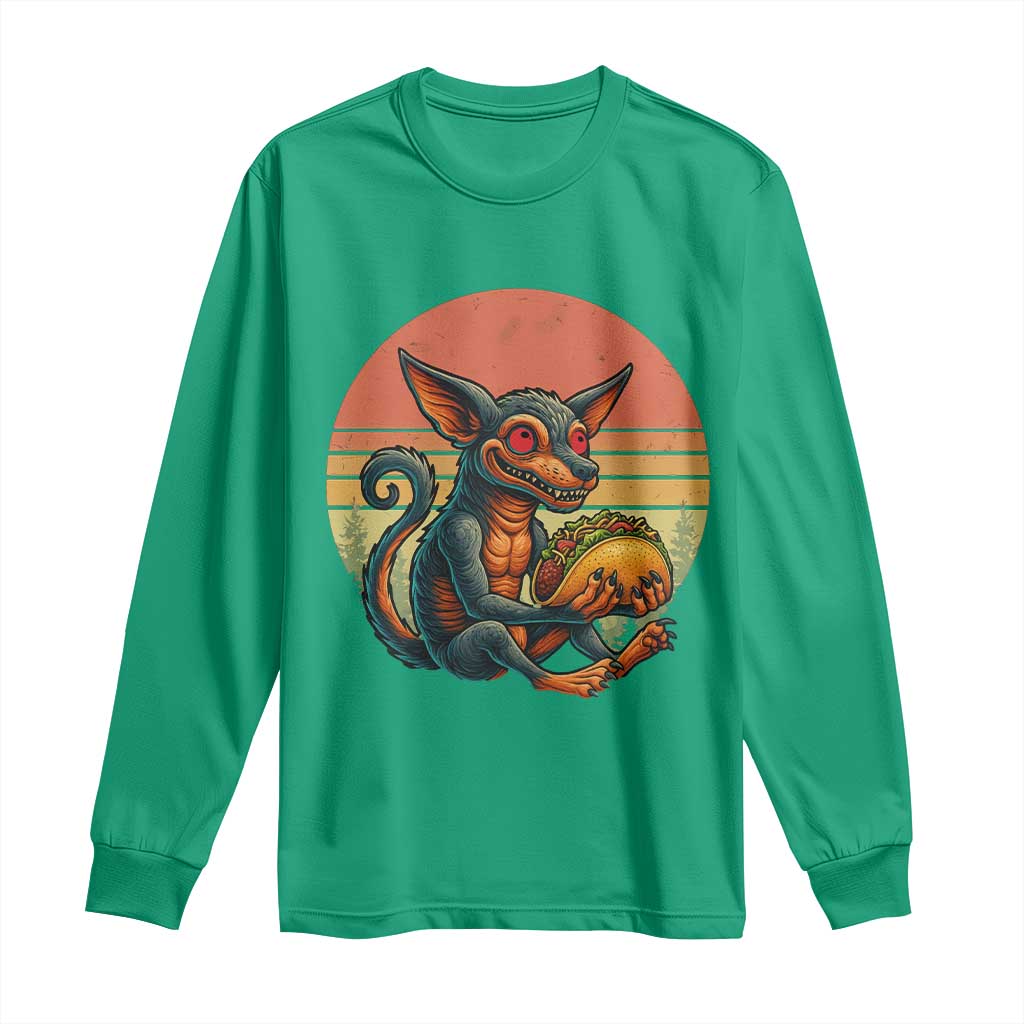 Funny Chupacabra Eat Tacos Cryptid Gift Long Sleeve Shirt - Wonder Print Shop