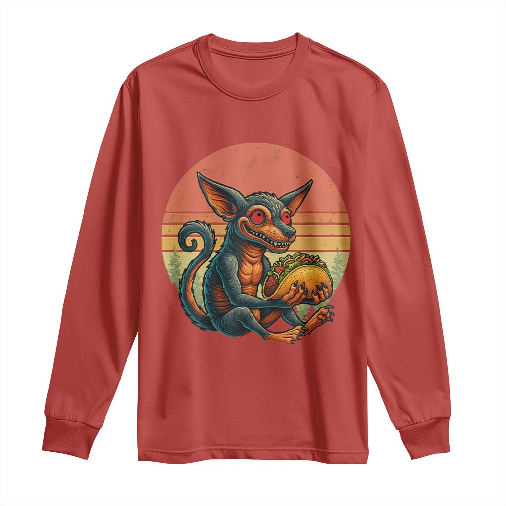 Funny Chupacabra Eat Tacos Cryptid Gift Long Sleeve Shirt - Wonder Print Shop