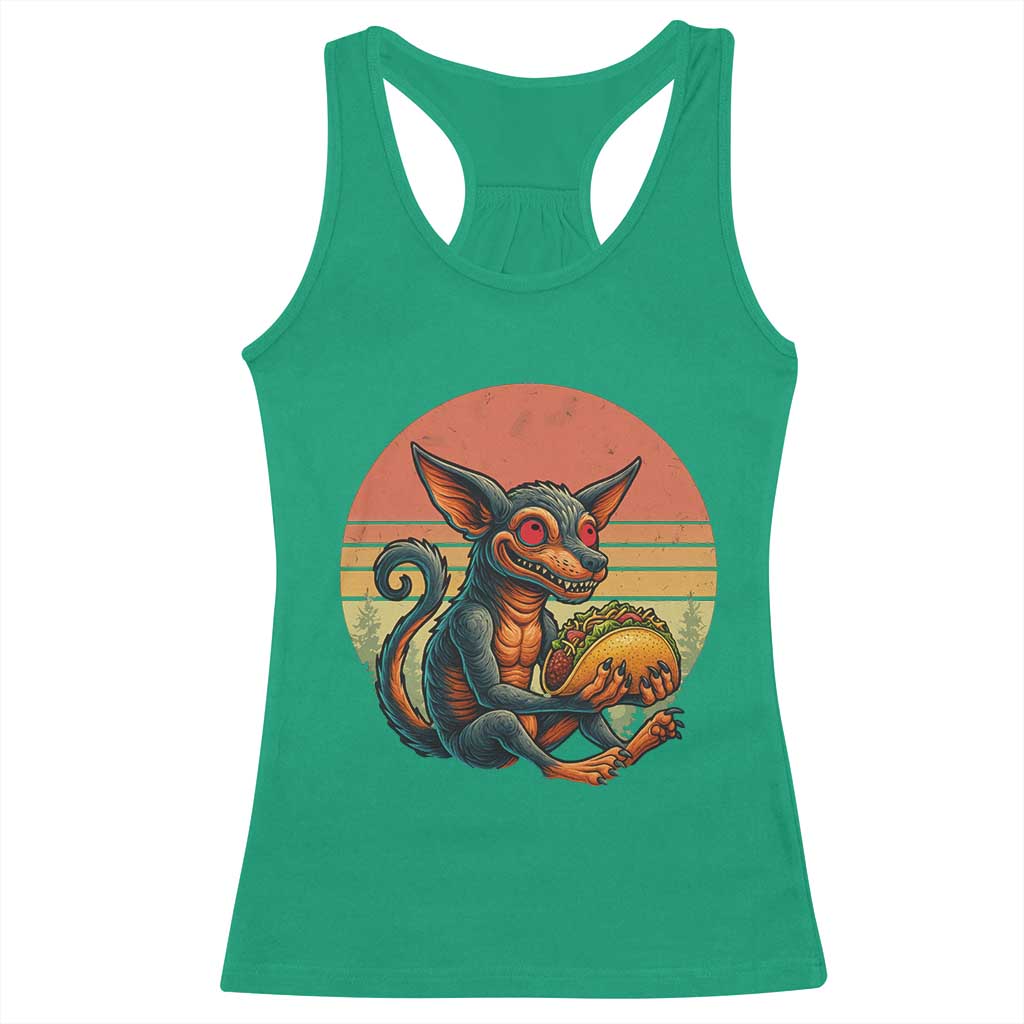 Funny Chupacabra Eat Tacos Cryptid Gift Racerback Tank Top - Wonder Print Shop