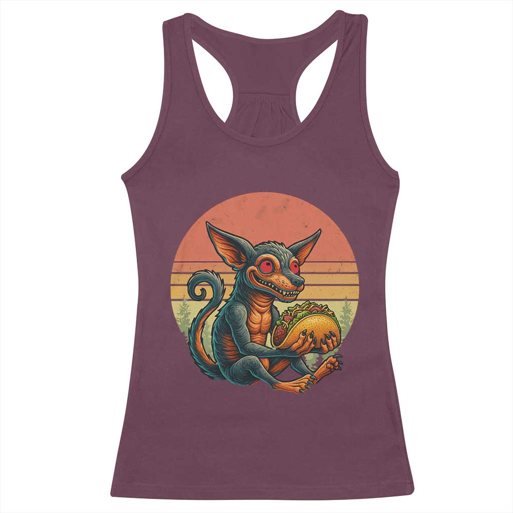 Funny Chupacabra Eat Tacos Cryptid Gift Racerback Tank Top - Wonder Print Shop