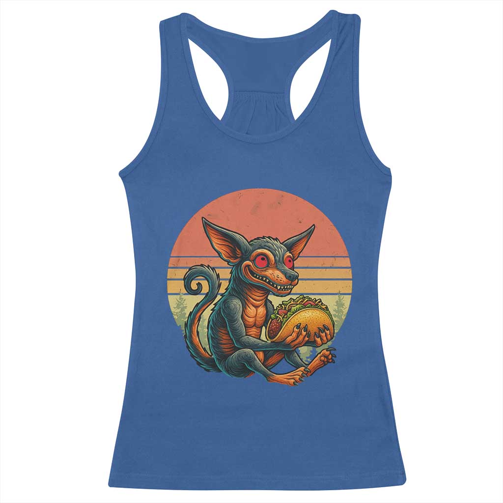 Funny Chupacabra Eat Tacos Cryptid Gift Racerback Tank Top - Wonder Print Shop