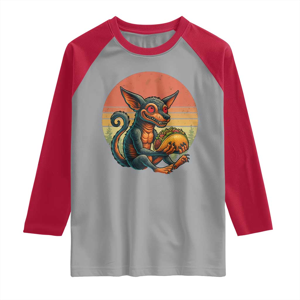Funny Chupacabra Eat Tacos Cryptid Gift Raglan Shirt - Wonder Print Shop