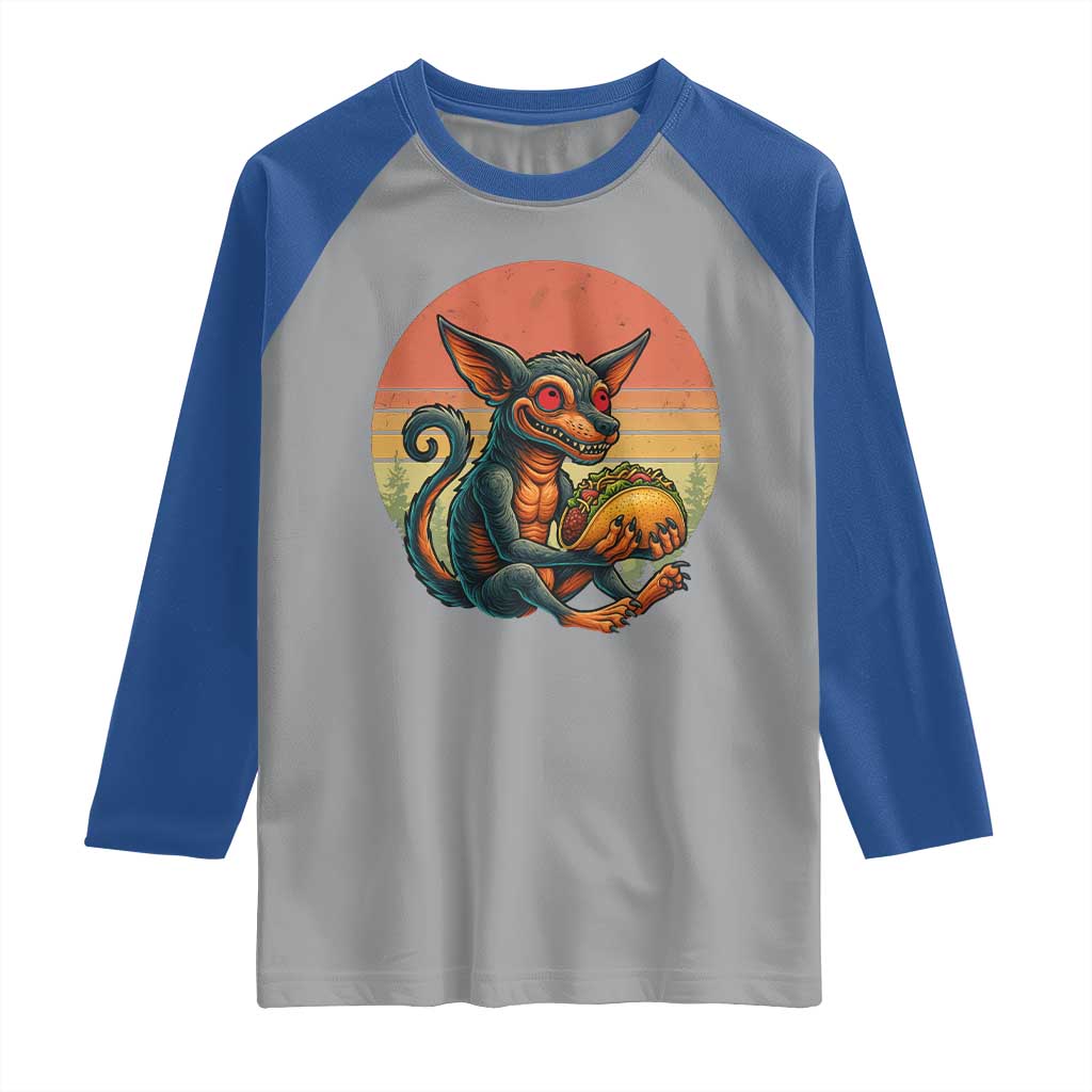 Funny Chupacabra Eat Tacos Cryptid Gift Raglan Shirt - Wonder Print Shop