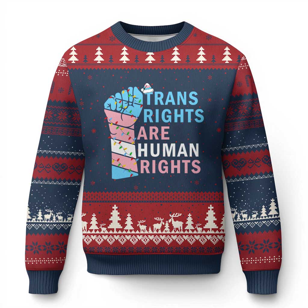 Trans Rights Are Human Rights Ugly Christmas Sweater Xmas LGBTQ Supporter Gift - Wonder Print Shop