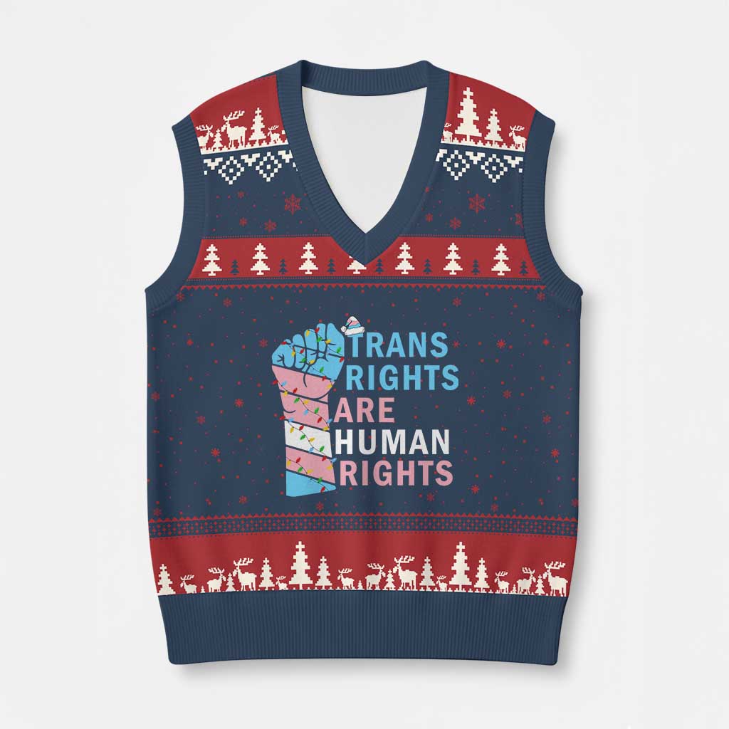 Trans Rights Are Human Rights V-Neck Knit Sweater Vest Xmas LGBTQ Supporter Gift - Wonder Print Shop