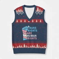 Trans Rights Are Human Rights V-Neck Knit Sweater Vest Xmas LGBTQ Supporter Gift - Wonder Print Shop