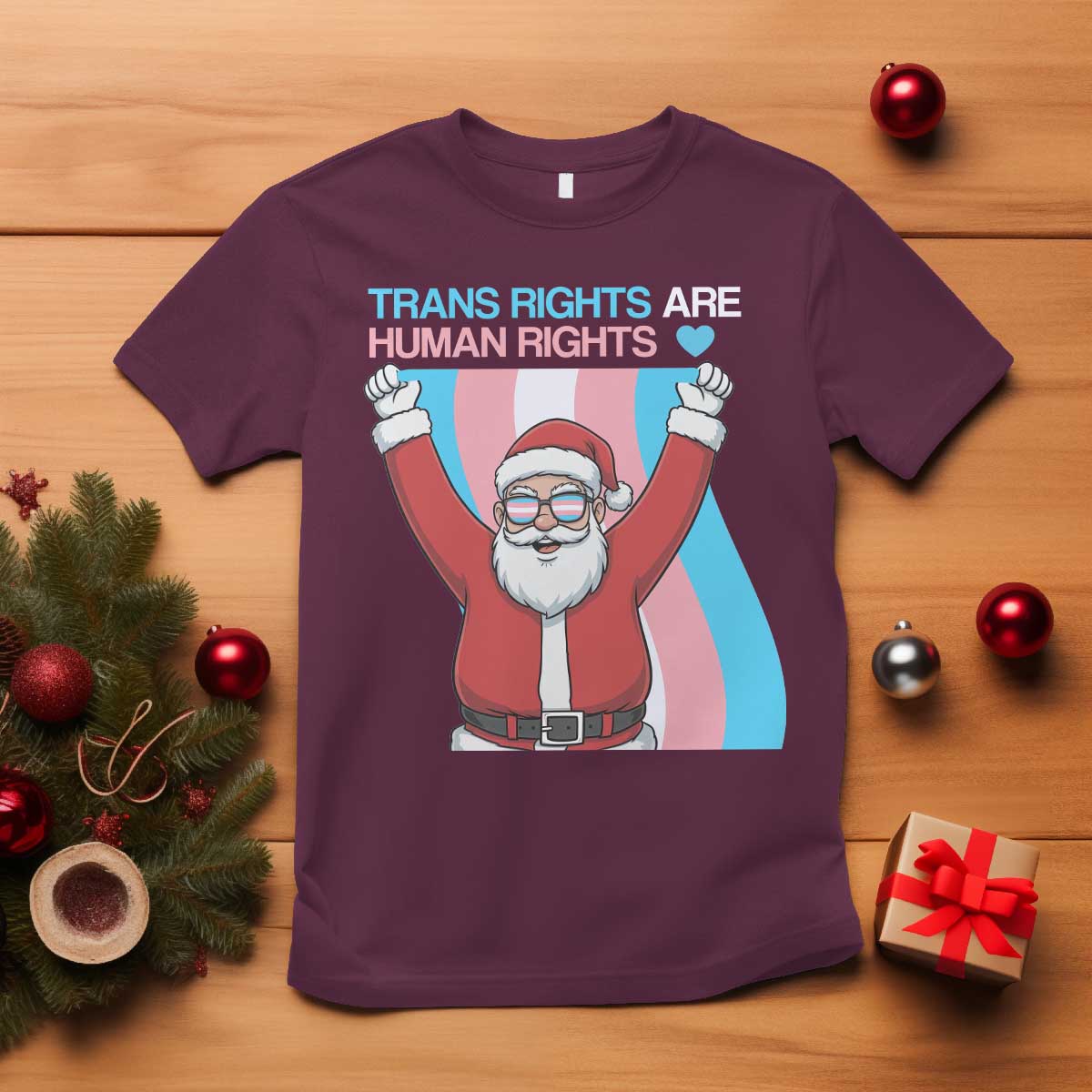 Christmas Trans Rights Are Human Rights T Shirt LGBTQ Advocate - Wonder Print Shop