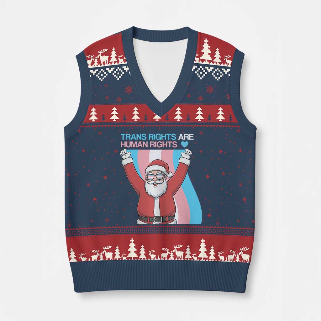 Christmas Trans Rights Are Human Rights V-Neck Knit Sweater Vest LGBTQ Advocate - Wonder Print Shop