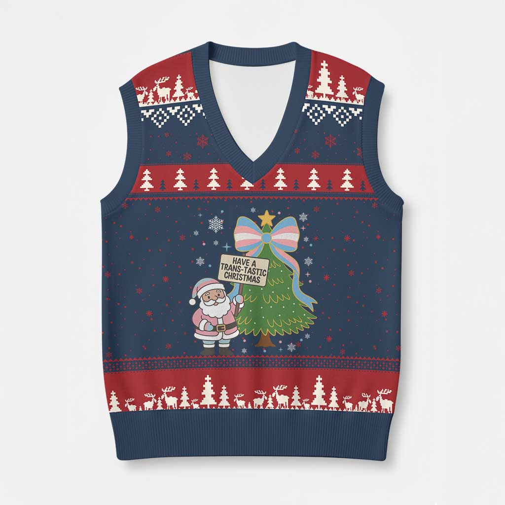Have A Trans Tastic Xmas V-Neck Knit Sweater Vest Transgender Pride - Wonder Print Shop