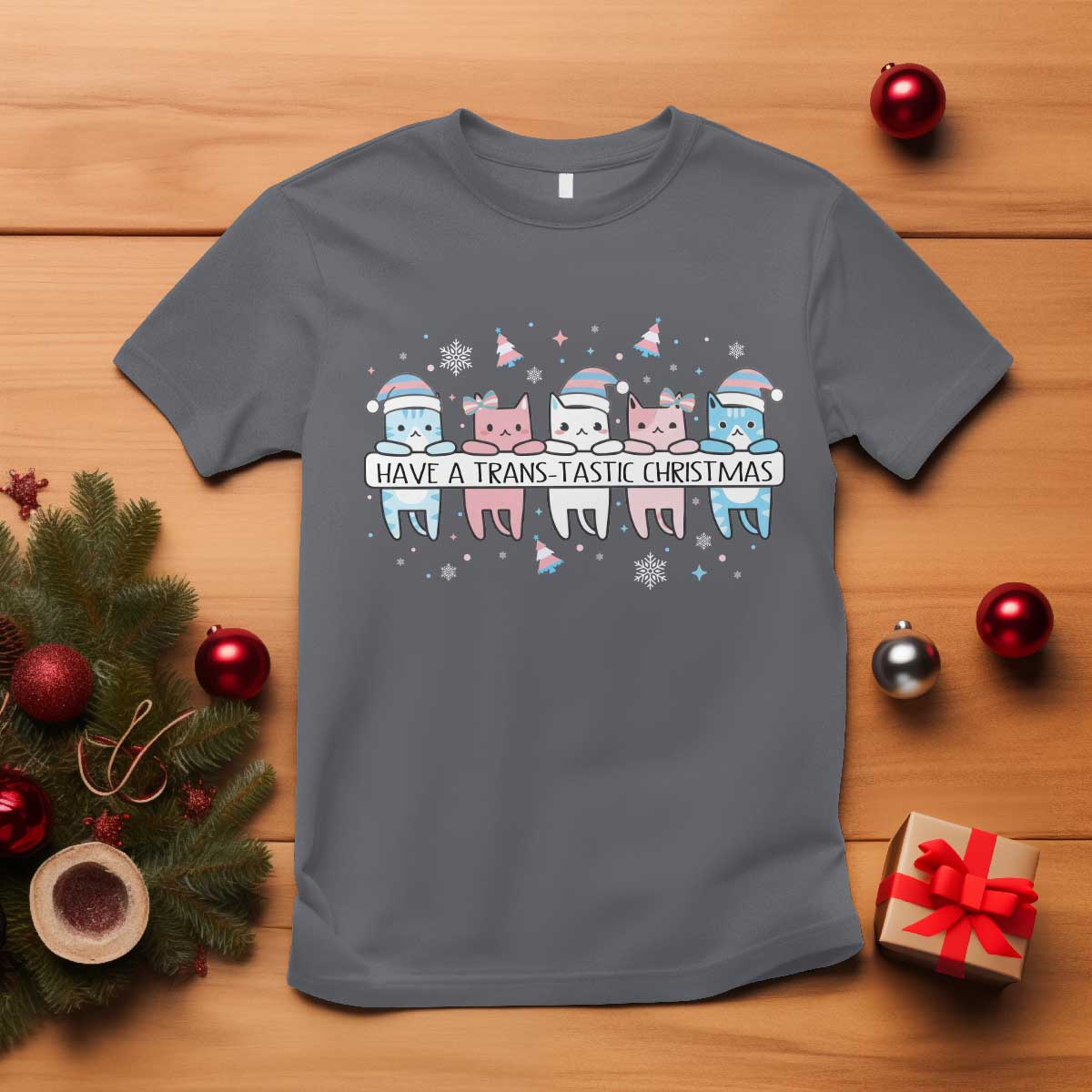 Have A Trans Tastic Christmas Gift T Shirt LGBTQ Cat Lover - Wonder Print Shop
