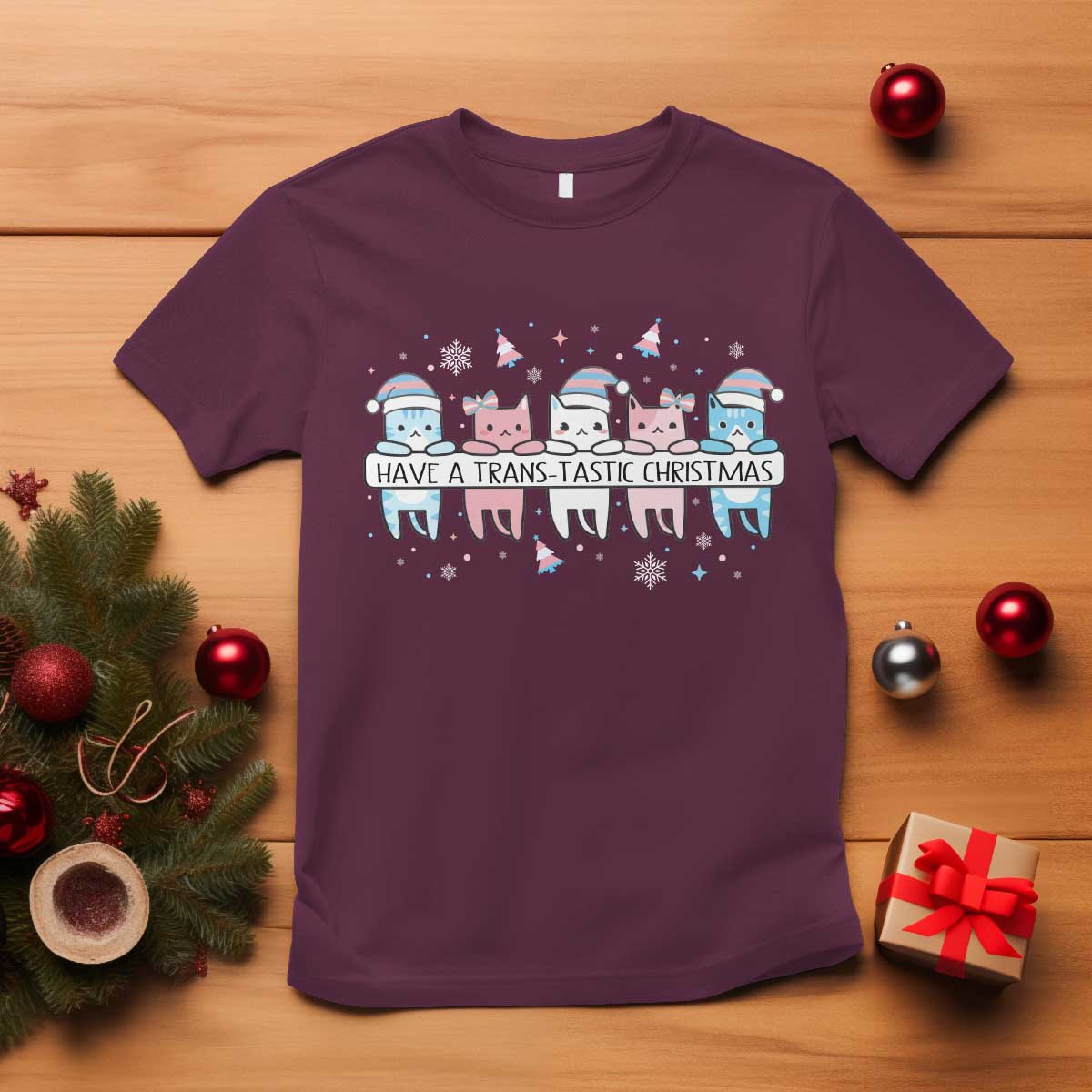 Have A Trans Tastic Christmas Gift T Shirt LGBTQ Cat Lover - Wonder Print Shop