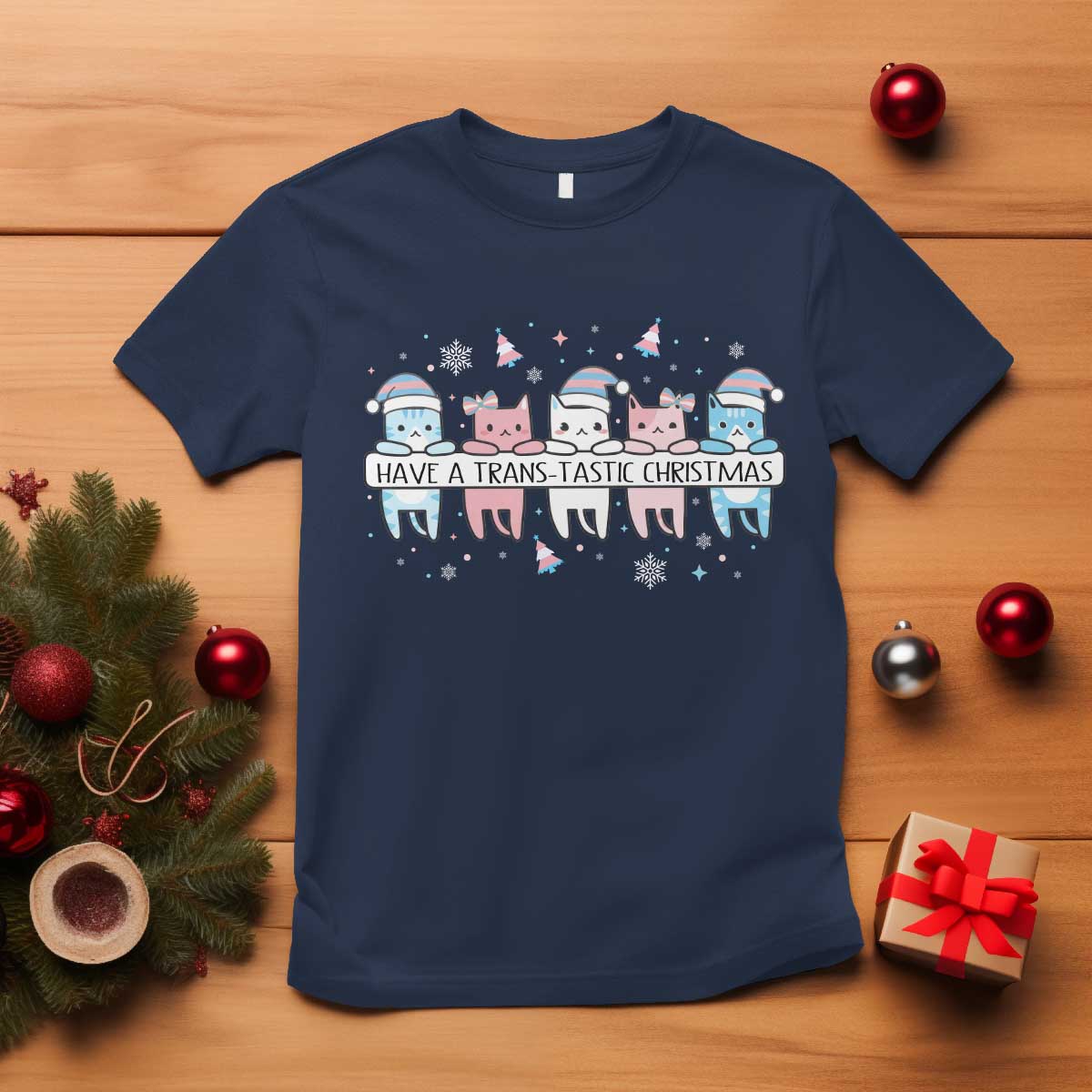 Have A Trans Tastic Christmas Gift T Shirt LGBTQ Cat Lover - Wonder Print Shop