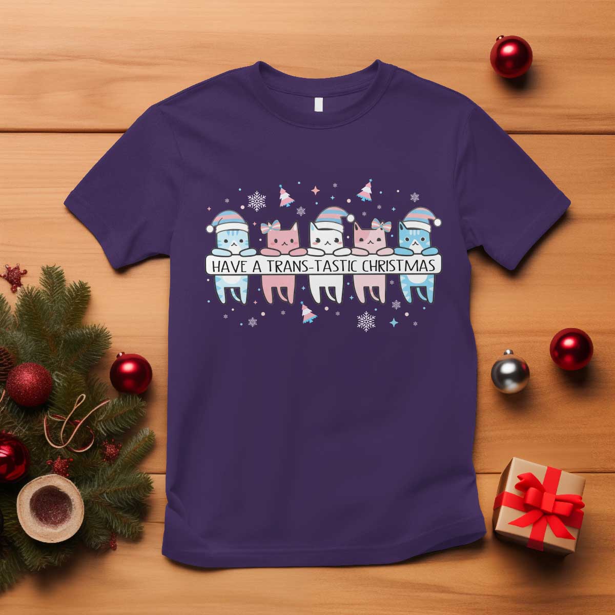 Have A Trans Tastic Christmas Gift T Shirt LGBTQ Cat Lover - Wonder Print Shop