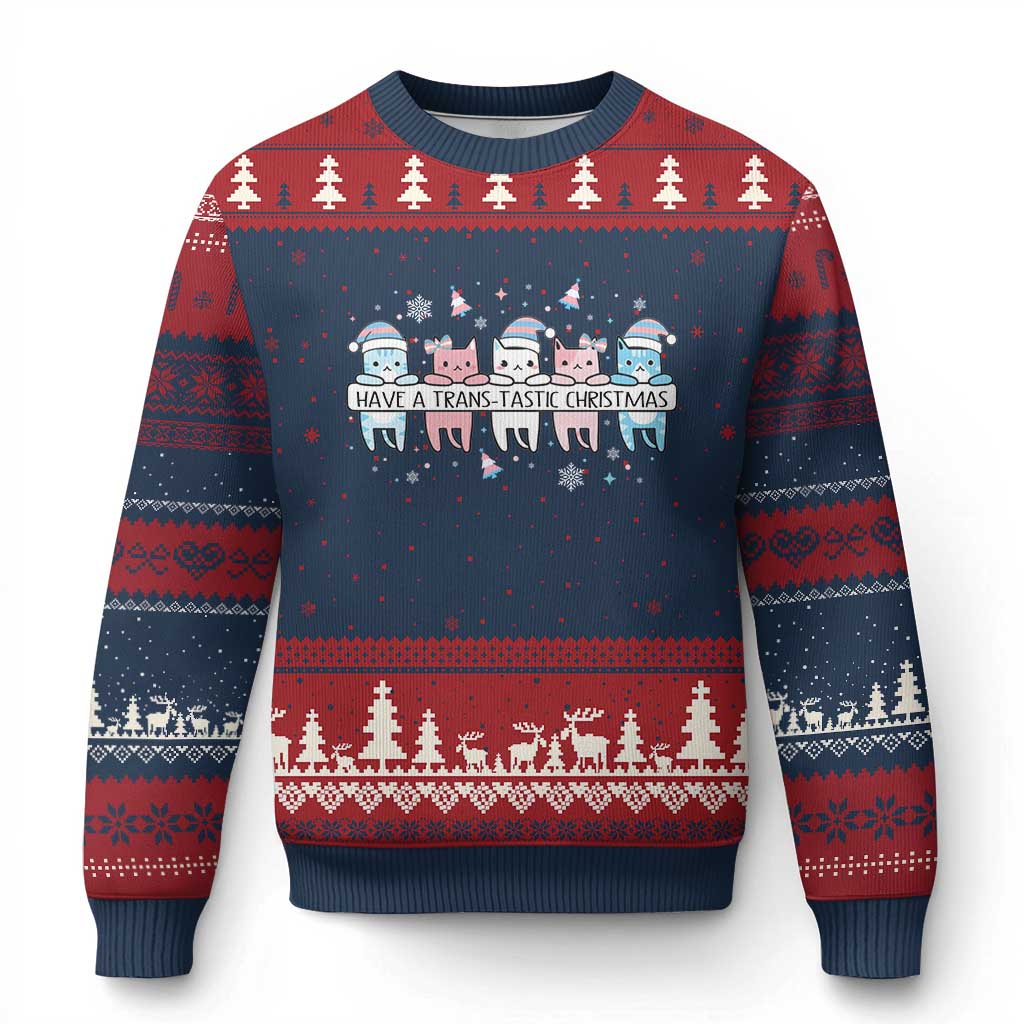 Have A Trans Tastic Xmas Gift Ugly Christmas Sweater LGBTQ Cat Lover - Wonder Print Shop