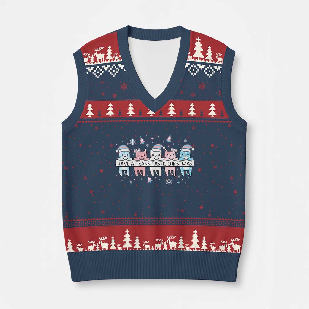 Have A Trans Tastic Xmas Gift V-Neck Knit Sweater Vest LGBTQ Cat Lover - Wonder Print Shop