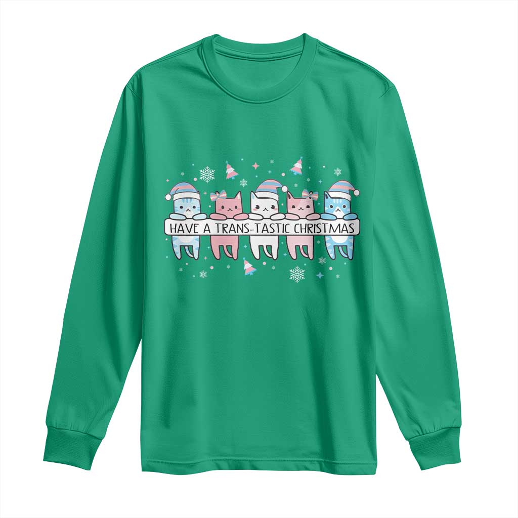 Have A Trans Tastic Christmas Gift Long Sleeve Shirt LGBTQ Cat Lover - Wonder Print Shop