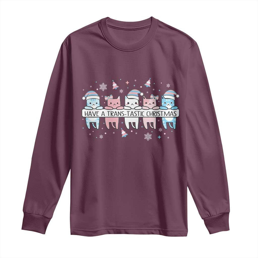 Have A Trans Tastic Christmas Gift Long Sleeve Shirt LGBTQ Cat Lover - Wonder Print Shop