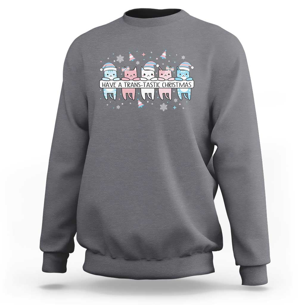 Have A Trans Tastic Christmas Gift Sweatshirt LGBTQ Cat Lover - Wonder Print Shop