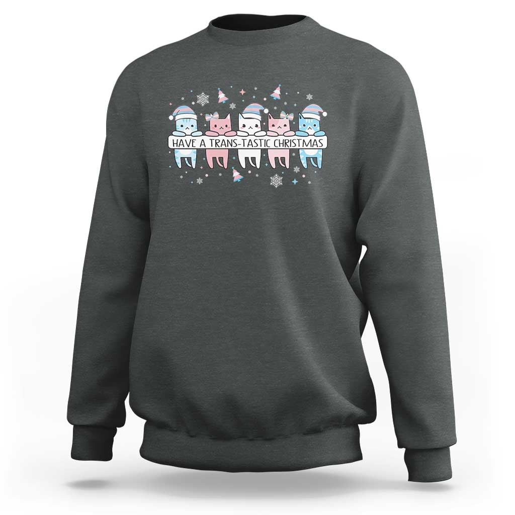 Have A Trans Tastic Christmas Gift Sweatshirt LGBTQ Cat Lover - Wonder Print Shop