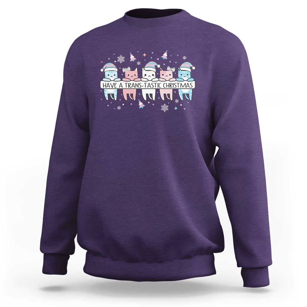 Have A Trans Tastic Christmas Gift Sweatshirt LGBTQ Cat Lover - Wonder Print Shop